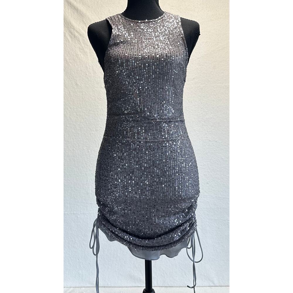 Motel Rocks Flirty Glamrock Silver Sequin Bodycon Racer Back Dress Size Small
